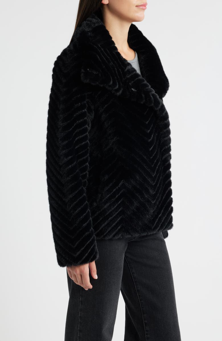 Bernardo Chevron Quilted Faux Fur Jacket, Alternate, color, Black