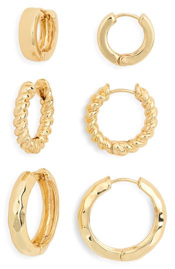 Nordstrom Rack 3-pack Assorted Essential Huggie Hoop Earrings In Gold