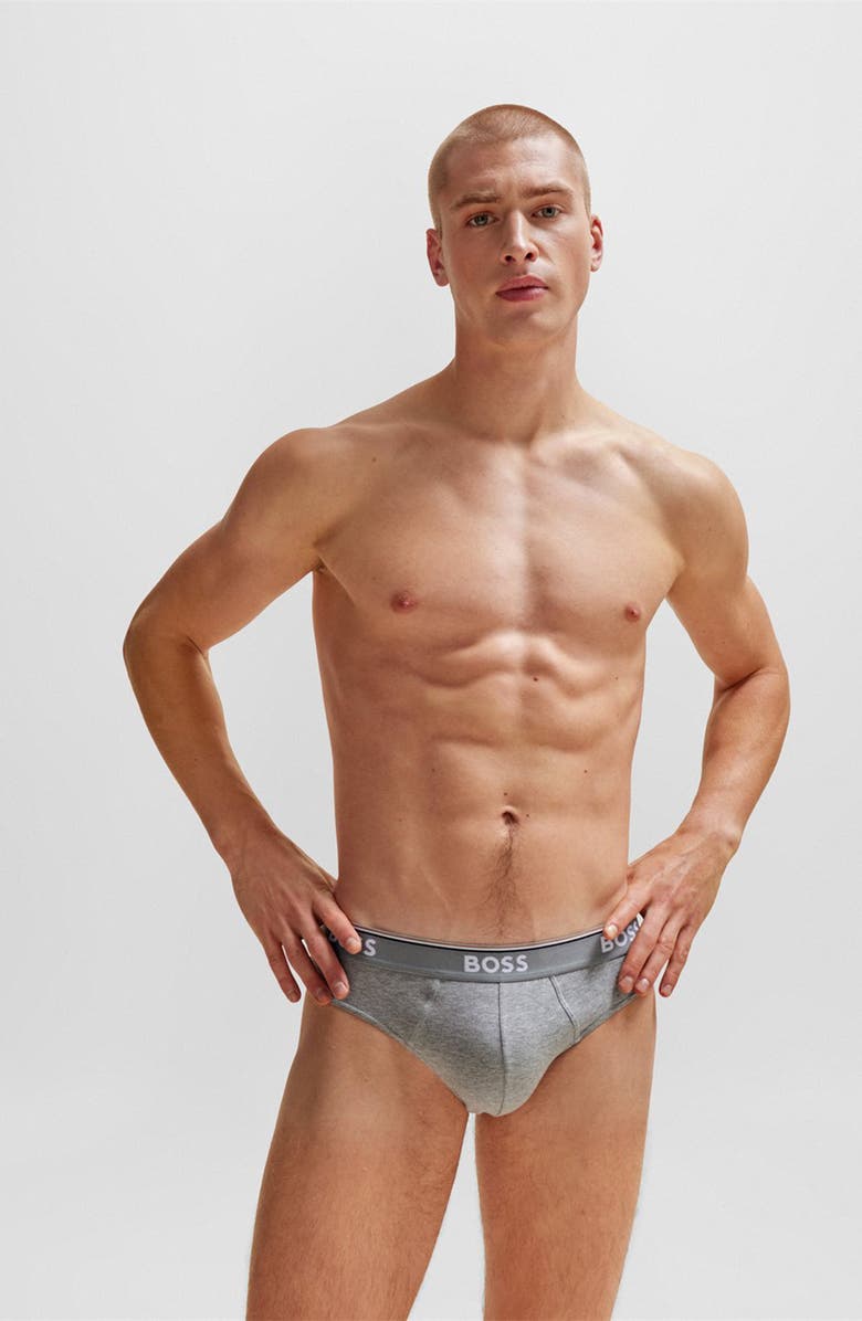 BOSS Assorted 3-Pack Power Stretch Cotton Briefs, Alternate, color, Open Grey