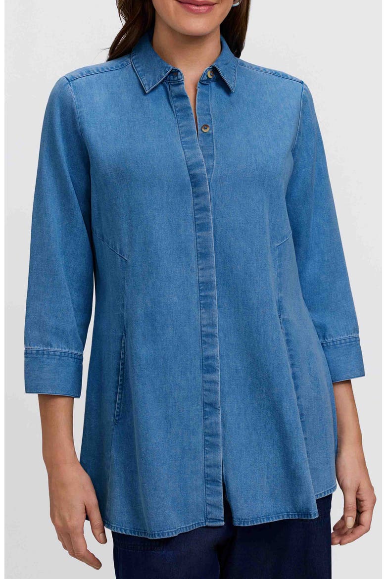 Cici Denim Tunic, Main, color, MEDIUM WASH BLUE