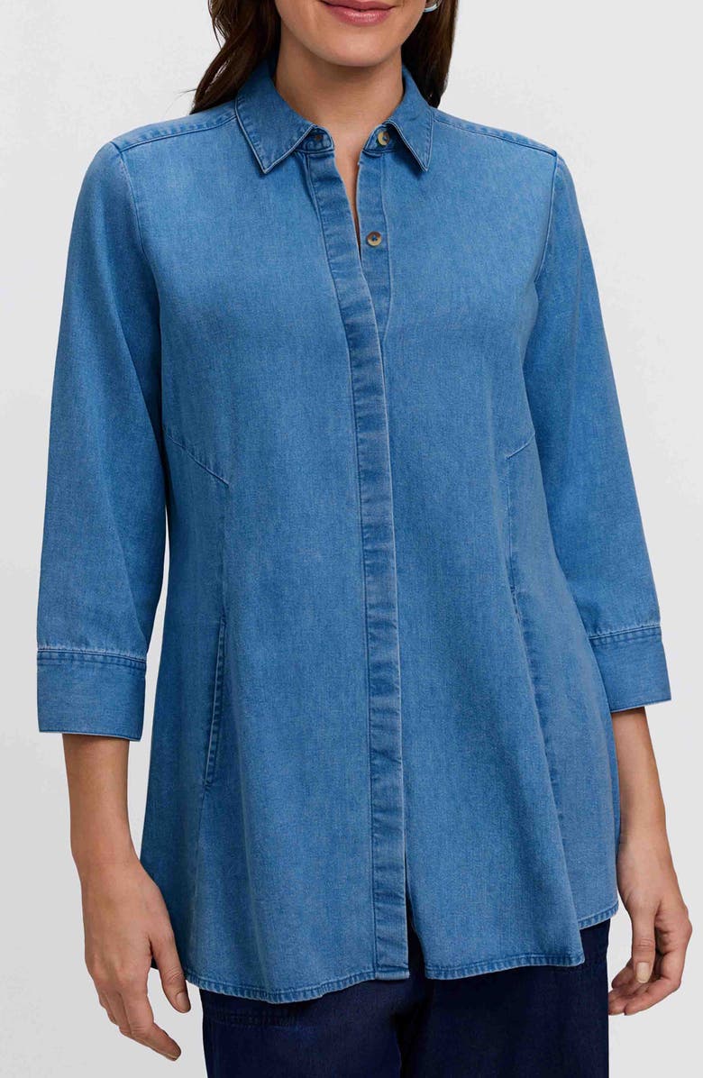 Foxcroft Cici Denim Tunic, Main, color, Medium Wash Blue