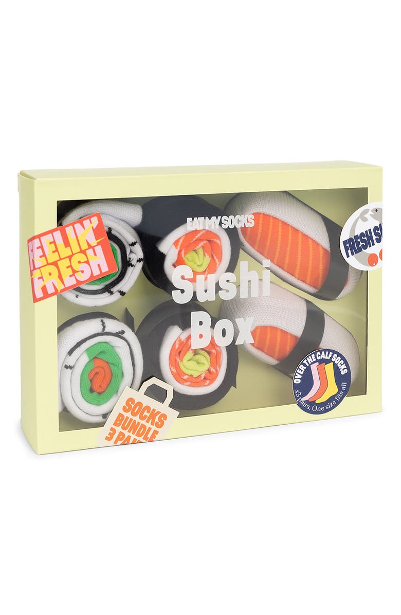 doiy Assorted 3-Pack Sushi Crew Socks, Alternate, color, Black Multi