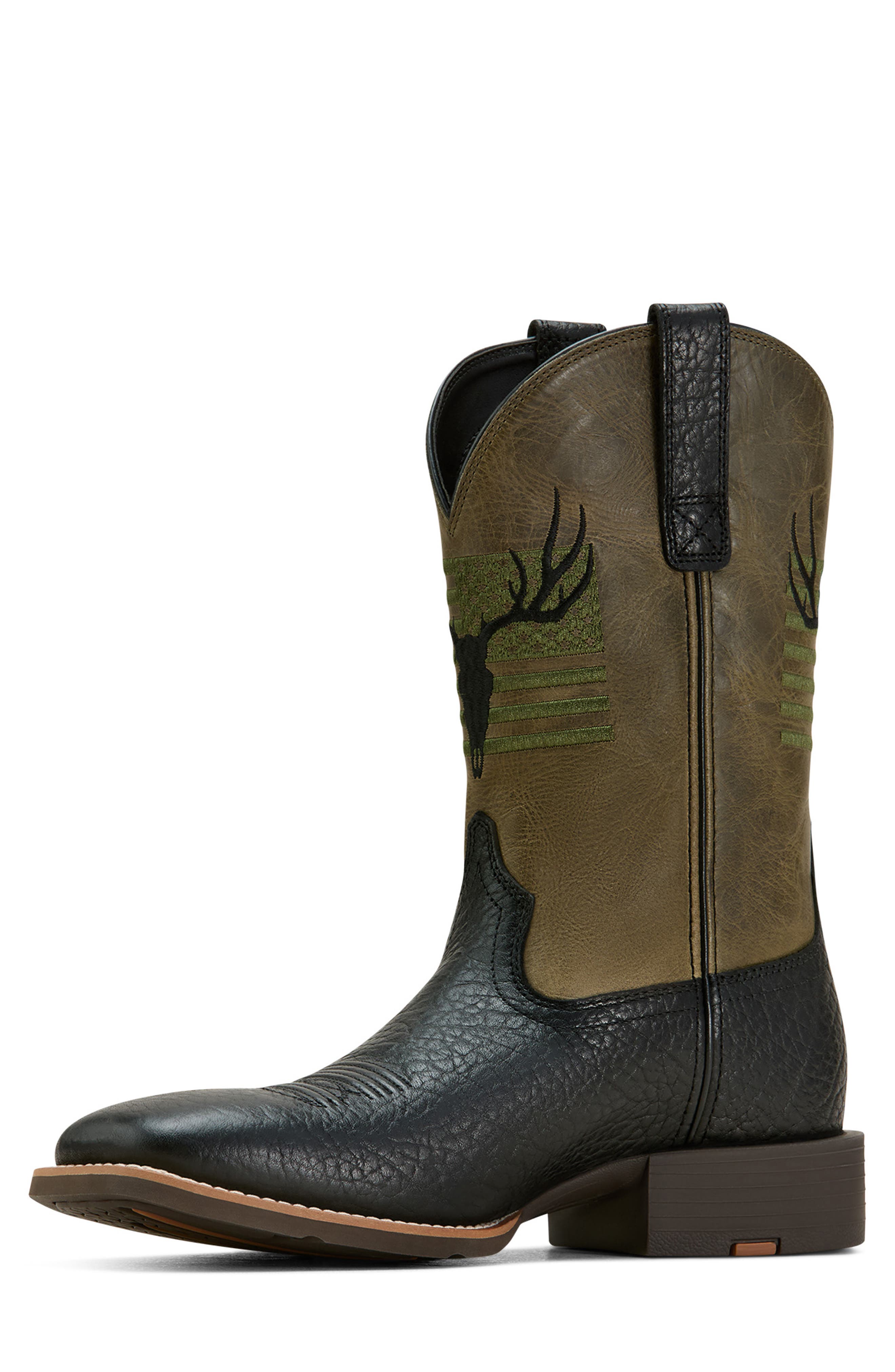 Sport Antlers Leather Western Boot, Alternate, color, BLACK