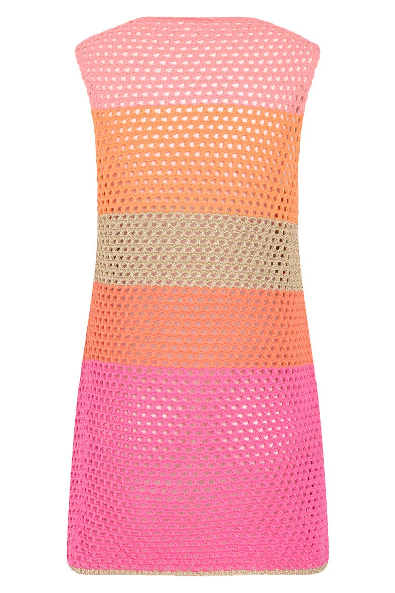 Metallic Stripe Sheer Cotton Blend Open Stitch Cover-Up Minidress, Alternate, color, PINK MULTI