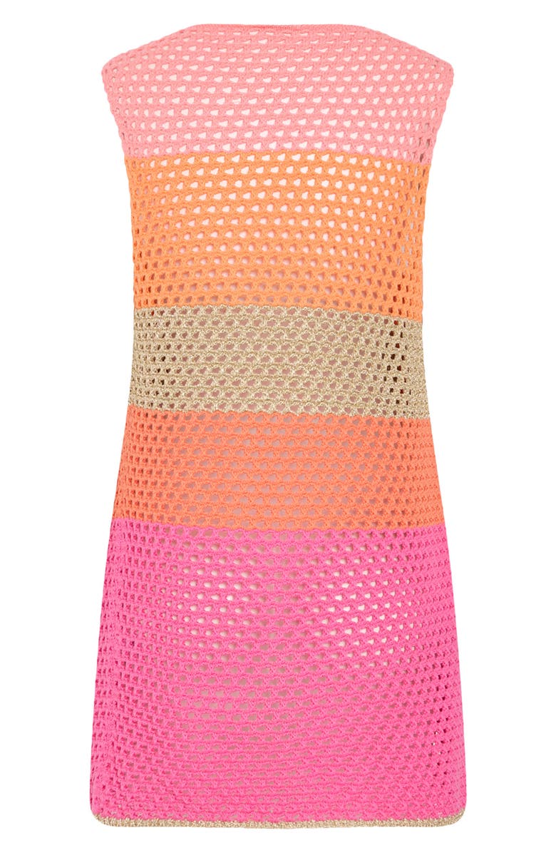 Milly Metallic Stripe Sheer Cotton Blend Open Stitch Cover-Up Minidress, Alternate, color, 