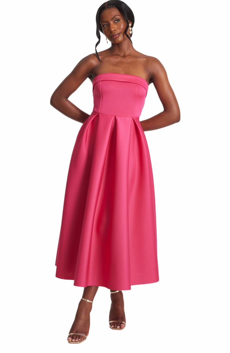 QUIZ Women's Scuba Foam Bandeau Skater Dress, Main, color, Magenta