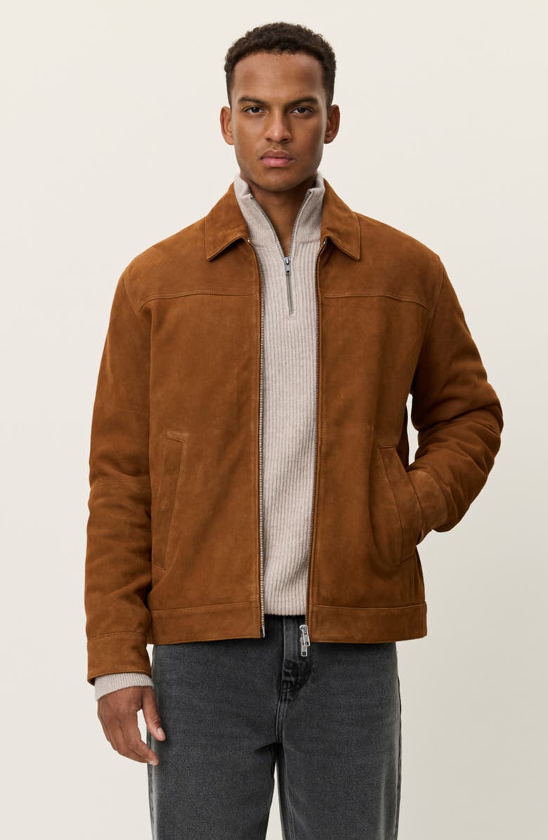 Les Deux Nyle Goatskin Suede Coach's Jacket, Alternate, color, Brown