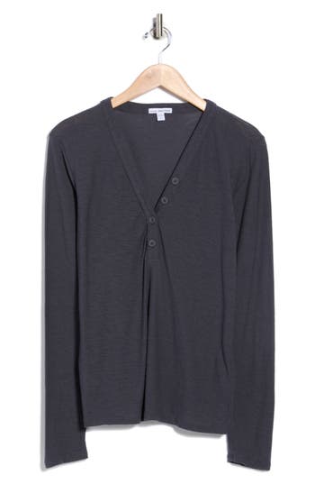 James Perse Long Sleeve Slub Jersey Henley In Blue