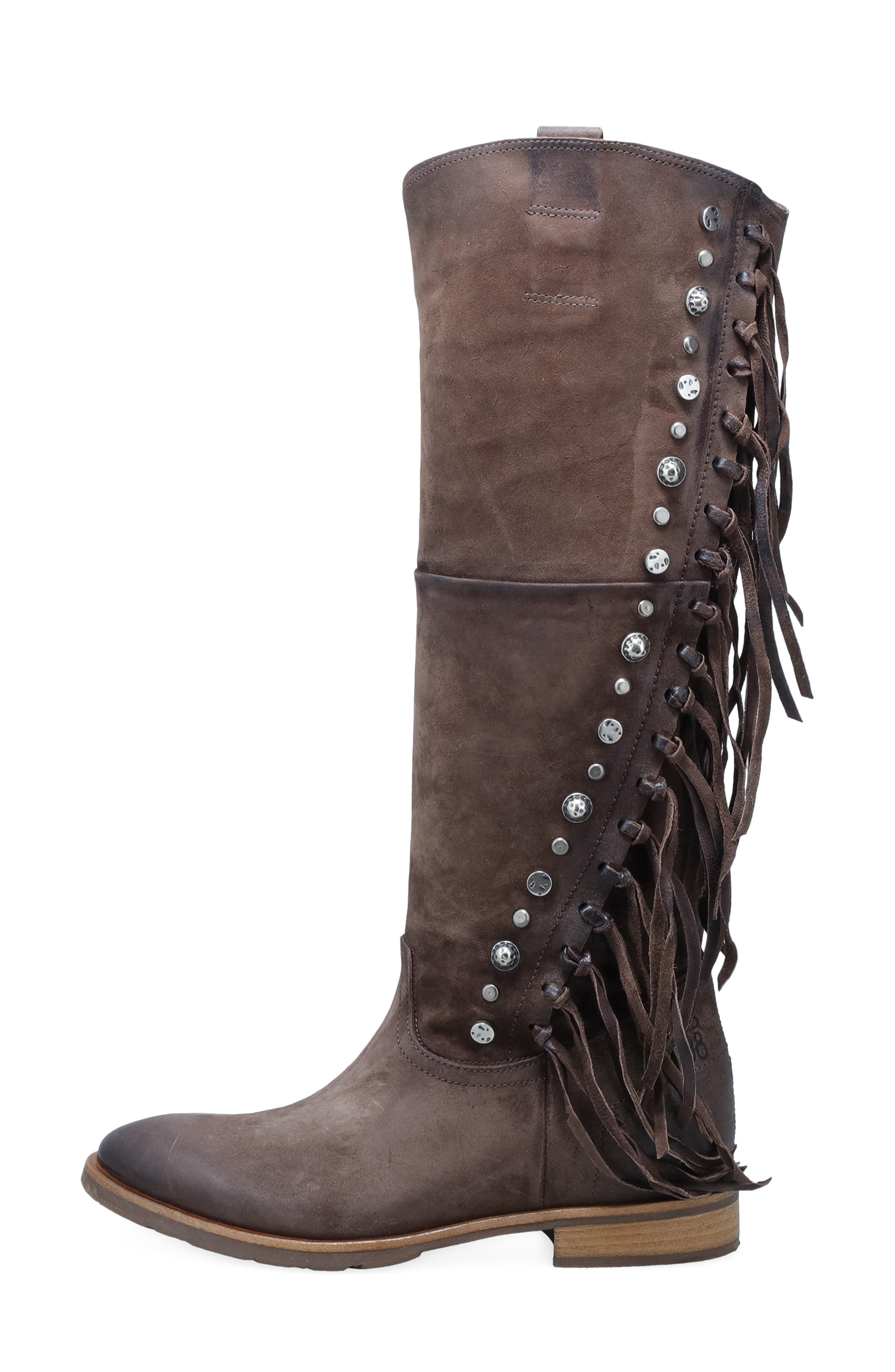 A.S.98 Ilke Studded Fringe Western Knee High Boot, Alternate, color, Brown