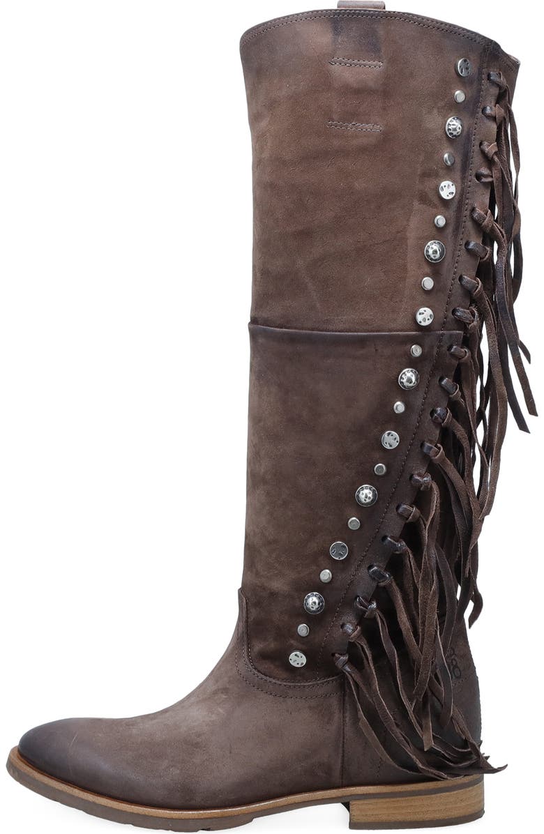 A.S.98 Ilke Studded Fringe Western Knee High Boot, Alternate, color, Brown