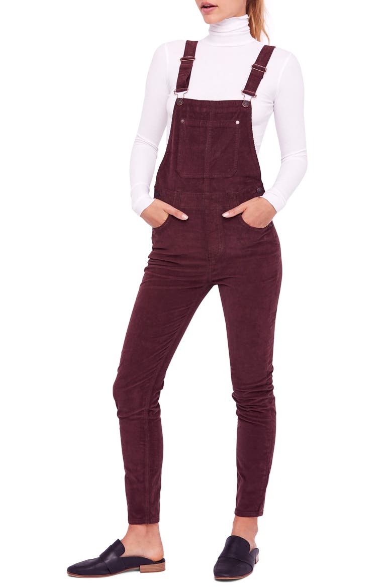 Slim Ankle Corduroy Overalls, Main, color, CHOCOLATE