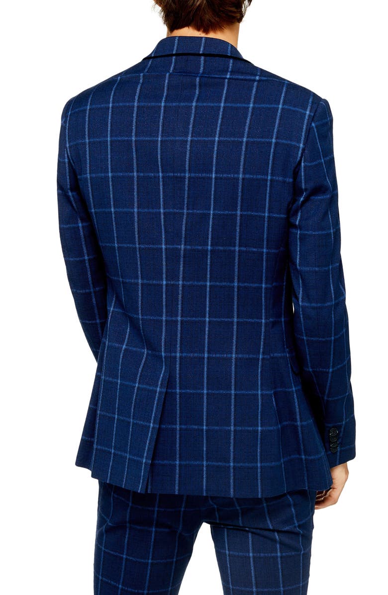 Topman Page Windowpane Check Super Skinny Suit Jacket, Alternate, color,