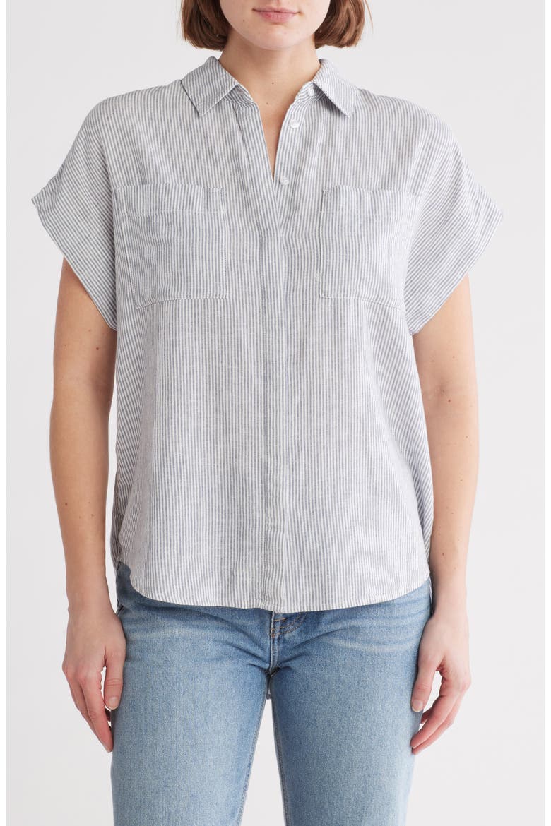 Oversize Stripe Short Sleeve Button-Up Shirt, Main, color, BLUE VINTAGE LEAH STRIPE