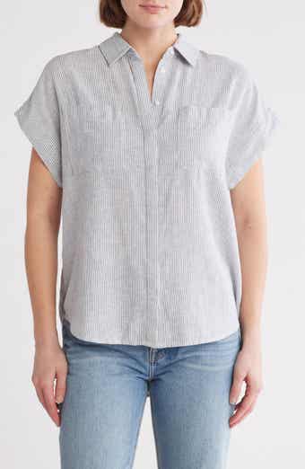 Caslon® Oversize Stripe Short Sleeve Button-Up Shirt