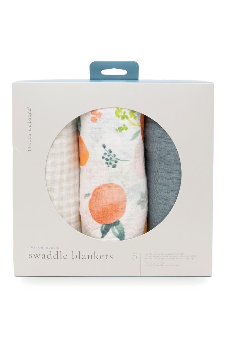 3-Pack Cotton Muslin Swaddle Blankets, Alternate, color, GEORGIA PEACH 2