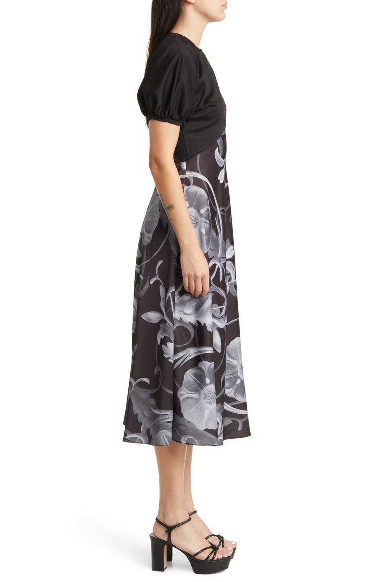 Magylee Floral Mixed Media Dress, Alternate, color, BLACK