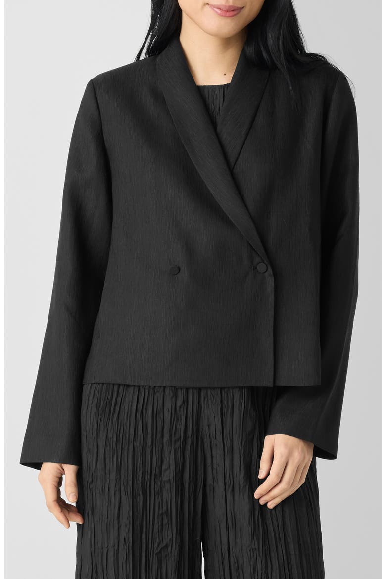 Shawl Collar Textured Silk Weave Double Breasted Jacket, Main, color, BLACK