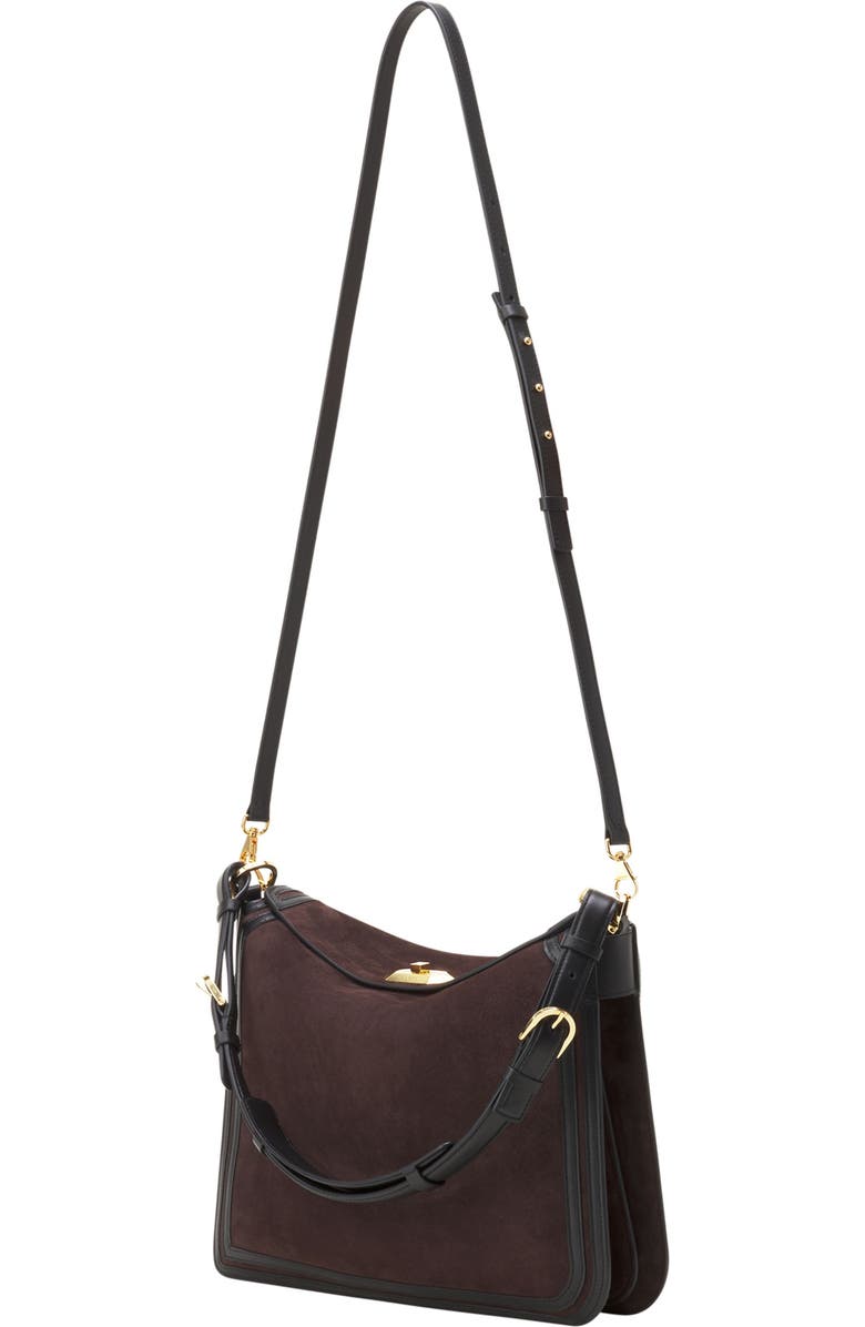 Lanvin Compagnon Asymmetrical Bag In Suede, Alternate, color, Dark Mocha