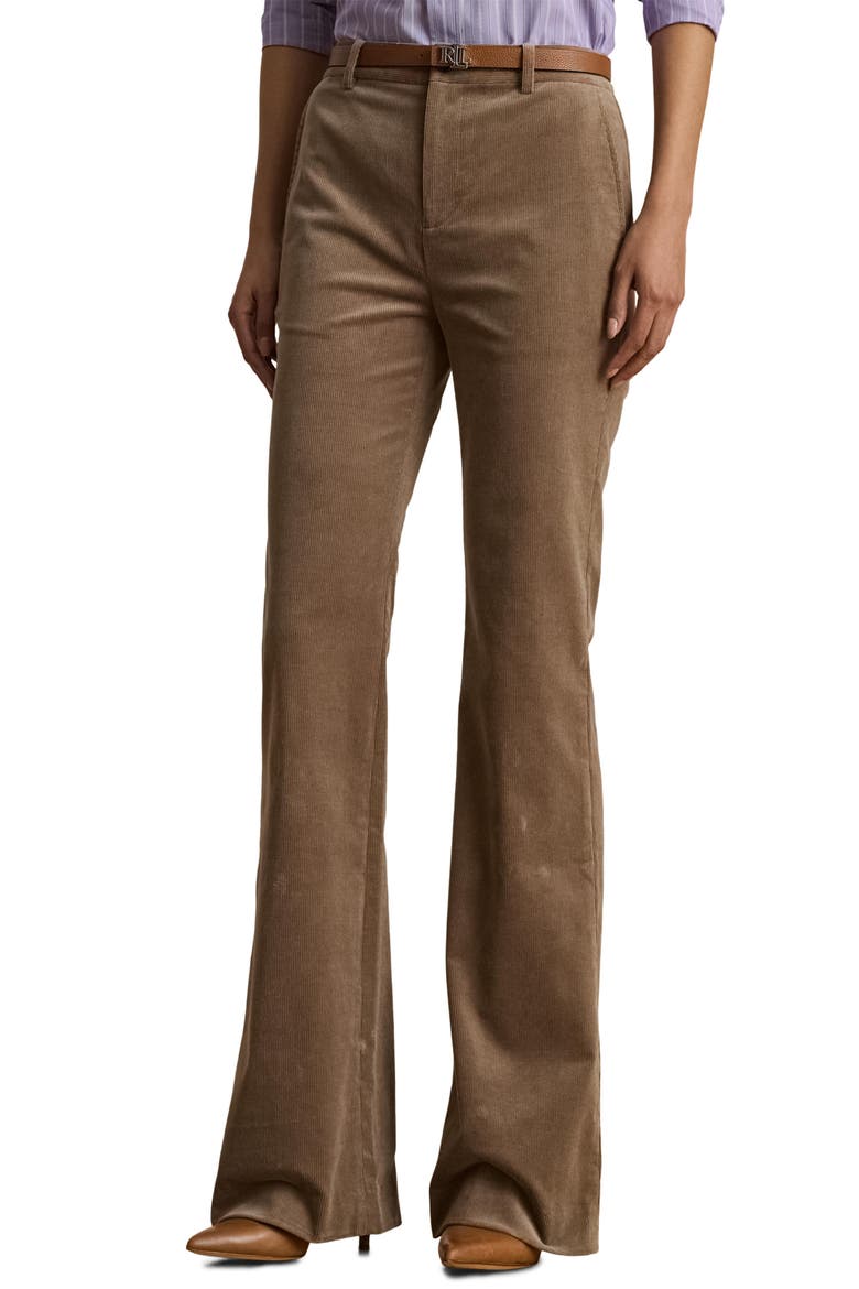High Waist Flare Corduroy Pants, Main, color, TAUPE BROWN