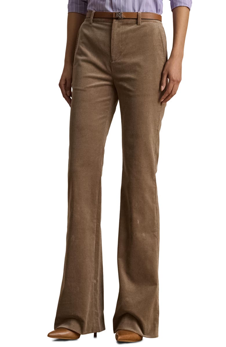 Lauren Ralph Lauren High Waist Flare Corduroy Pants, Main, color, Taupe Brown
