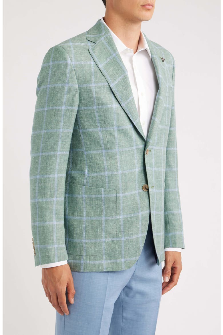 250th Capsule Myles Unconstructed Green Windowpane Check Slub Wool & Silk Blend Sport Coat, Alternate, color, SAGE