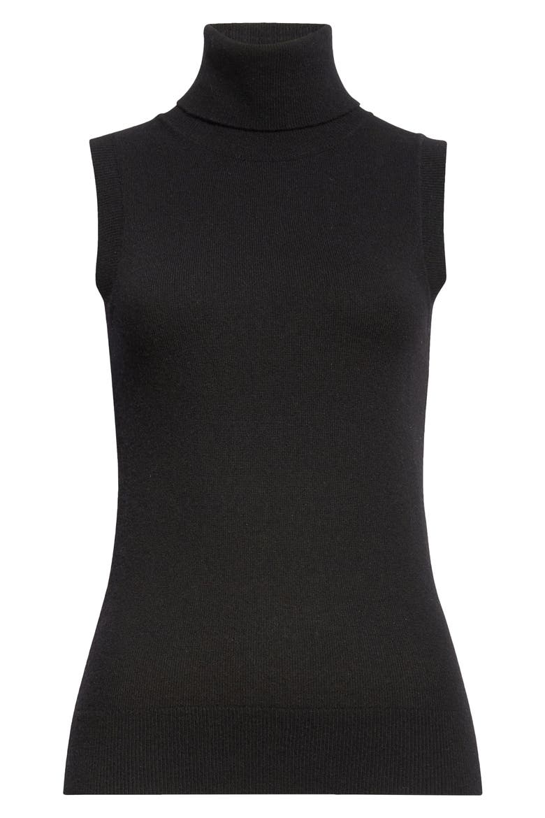 Sleeveless Cashmere Turtleneck Sweater, Alternate, color, BLACK