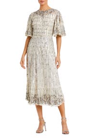 Mac Duggal Embellished Flounce Sleeve Midi Dress