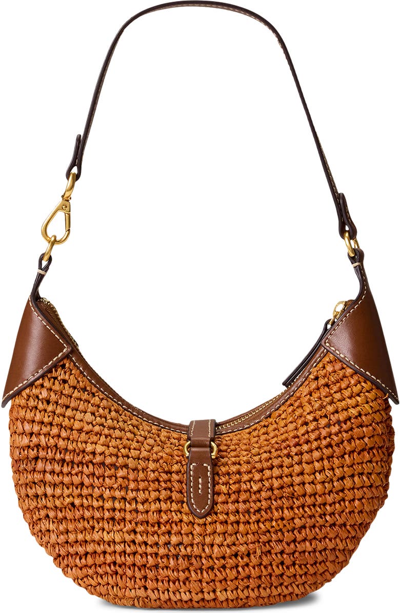 Polo Ralph Lauren Small Polo ID Raffia Shoulder Bag, Alternate, color, Sequoia/ Cuoio