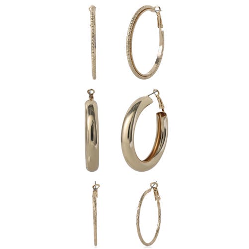 Jessica Simpson 3-piece Textured Gold-tone Hoop Earring Set In Gold