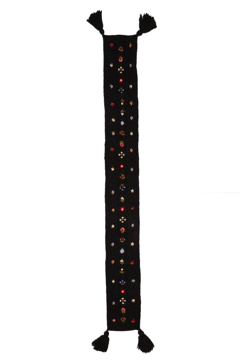 Narrow Cable Knit Scarf, Alternate, color, BLACK