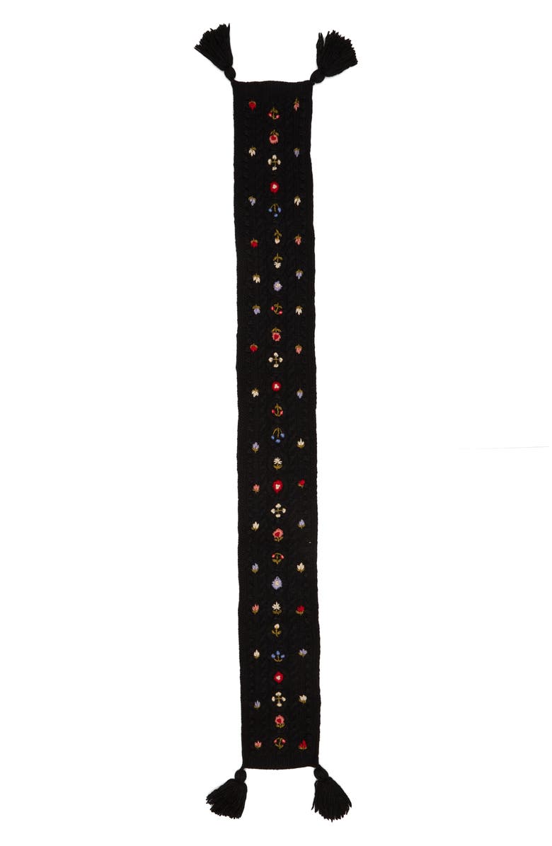 FRENCH KNOT Narrow Cable Knit Scarf, Alternate, color, Black