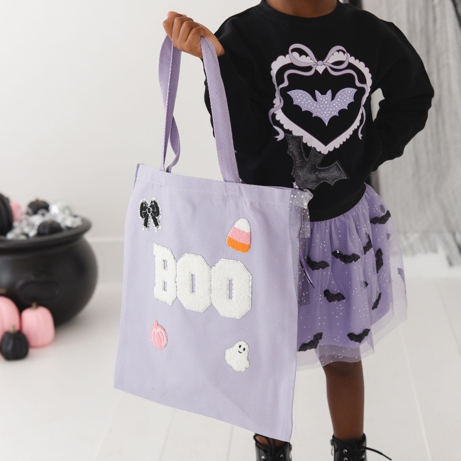 Boo Trick or Treat Patch Halloween Tote, Alternate, color, Lavender