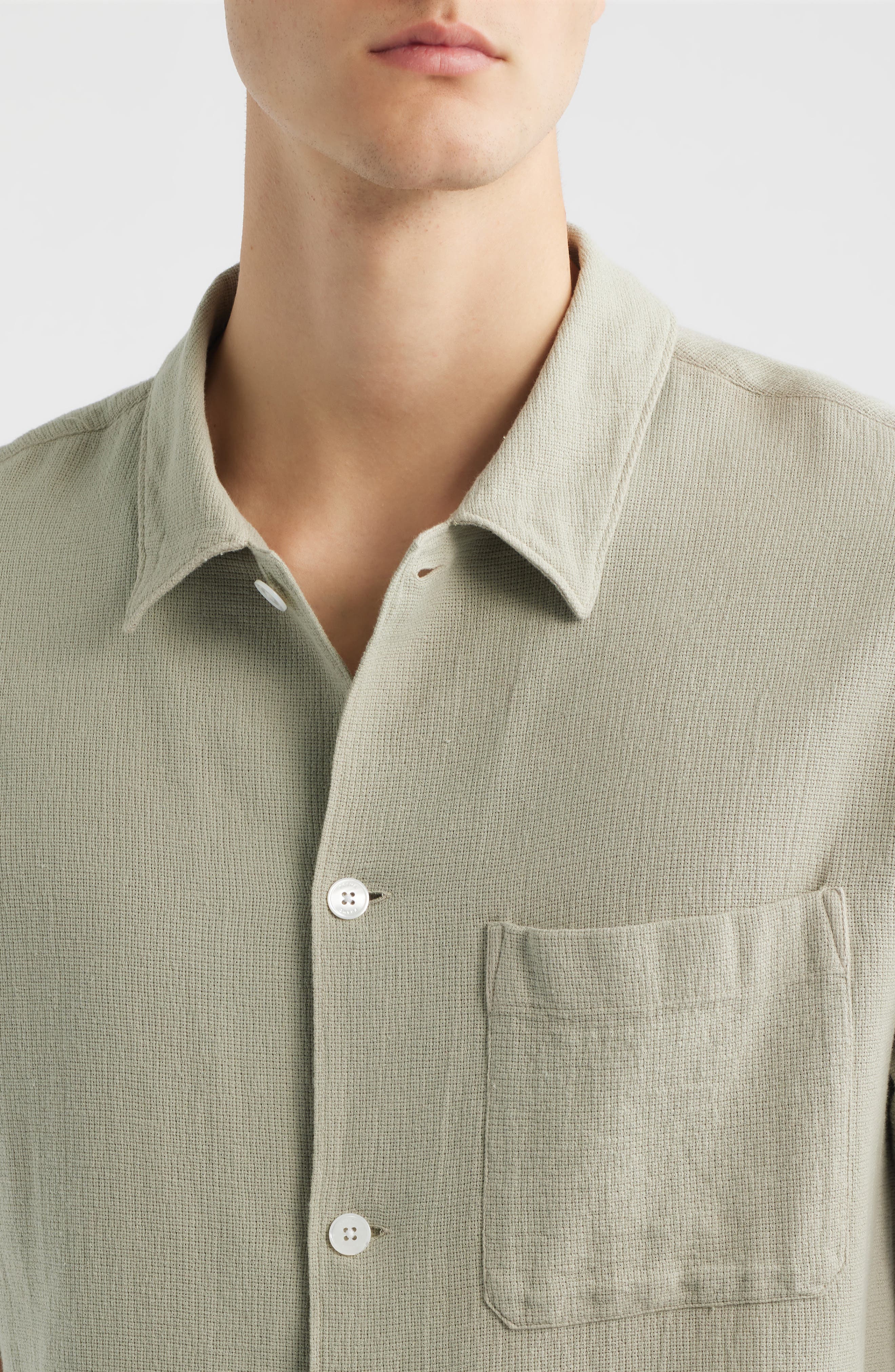 Open Weave Short Sleeve Button-Up Shirt - image 2