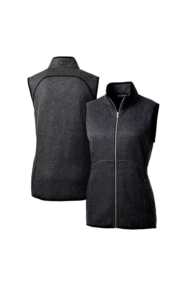 Cutter & Buck Women's Cutter & Buck  Heather Charcoal Milwaukee Brewers City Connect Mainsail Sweater Knit Full-Zip Vest, Main, color, 