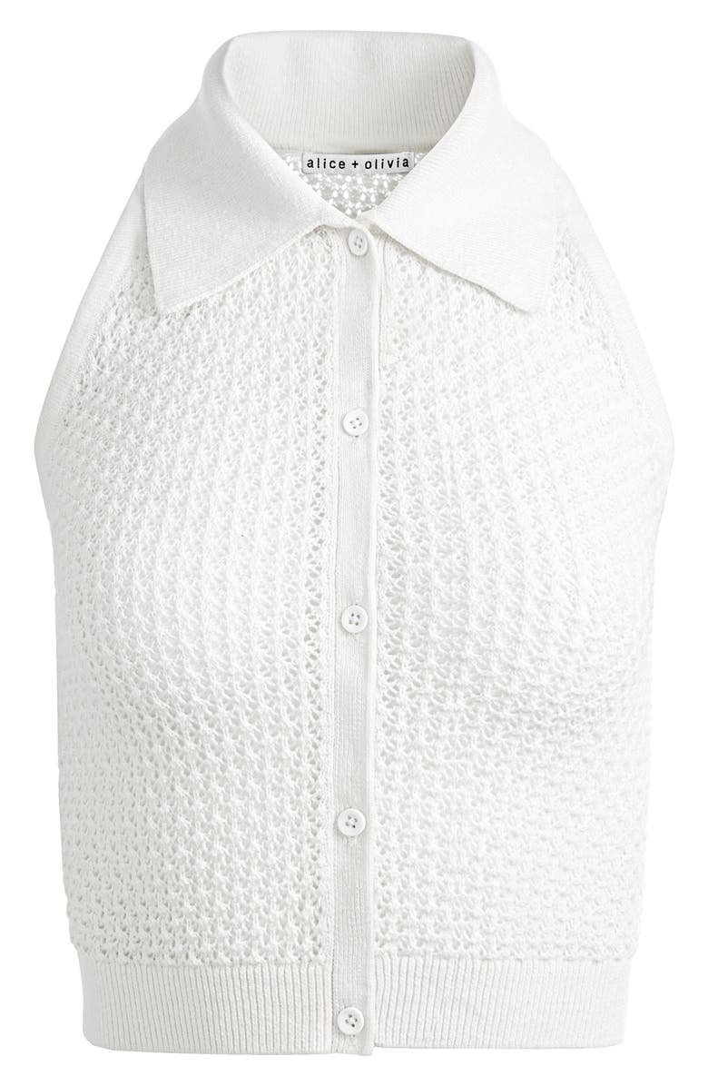 Alice + Olivia Sleeveless Collared Cotton & Wool Button-Up Sweater, Main, color, 
