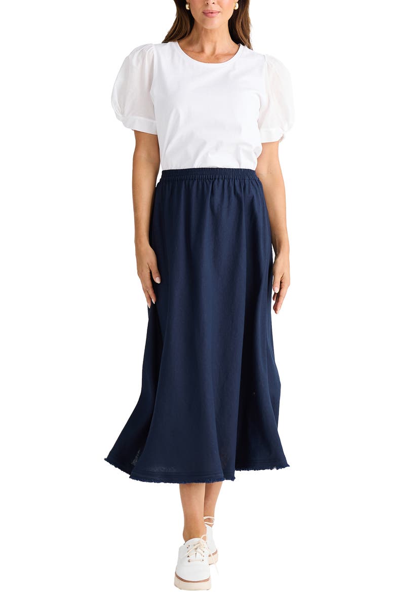 Brave+True Oakley Linen Blend Skirt, Alternate, color, Navy