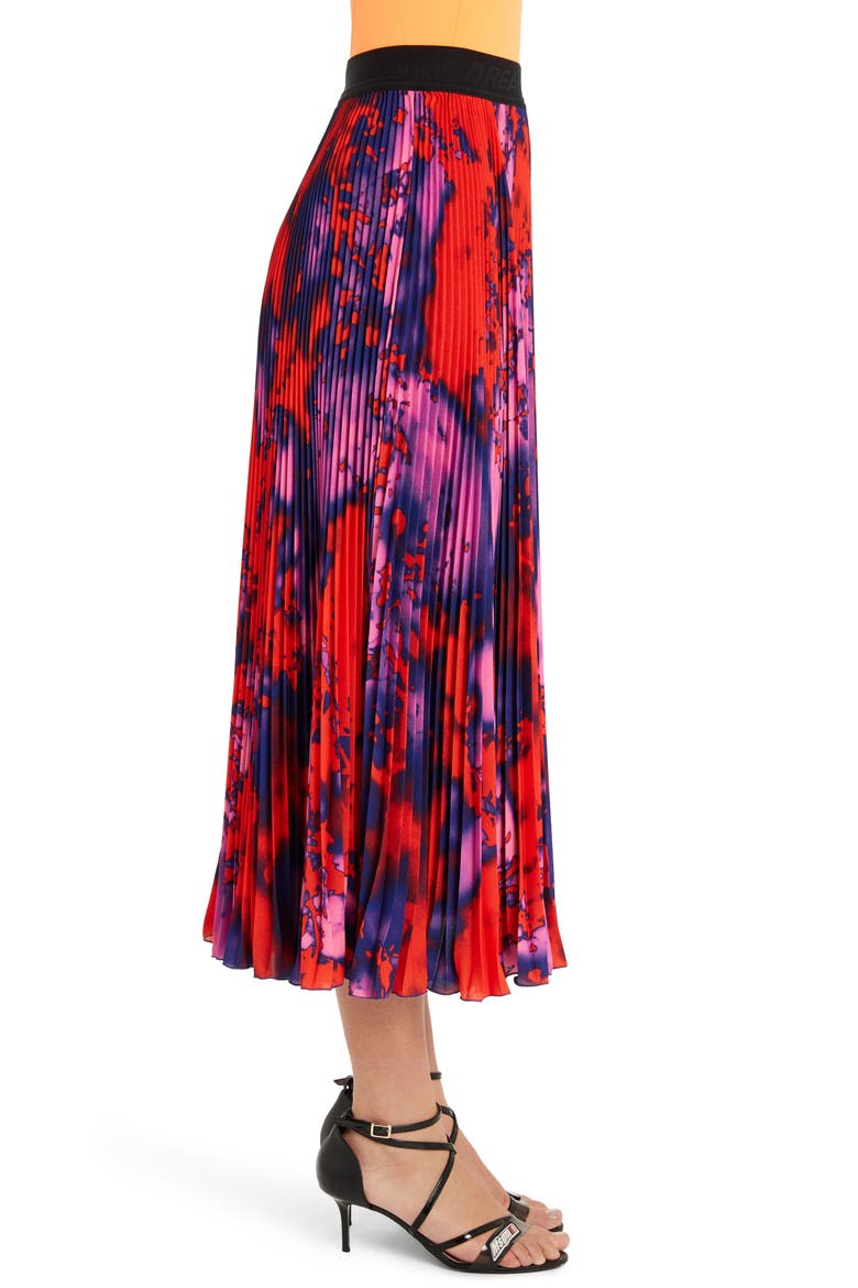 Tie Dye Pleated Midi Skirt, Alternate, color, RED
