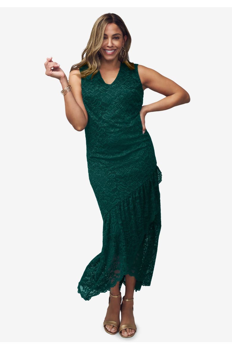 2 Piece Lace Tulip Jacket Dress, Alternate, color, EMERALD GREEN