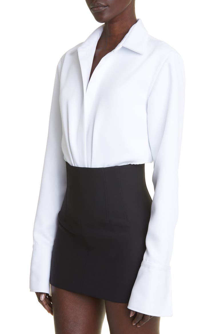 Long Sleeve Satin Bodysuit, Alternate, color, WHITE