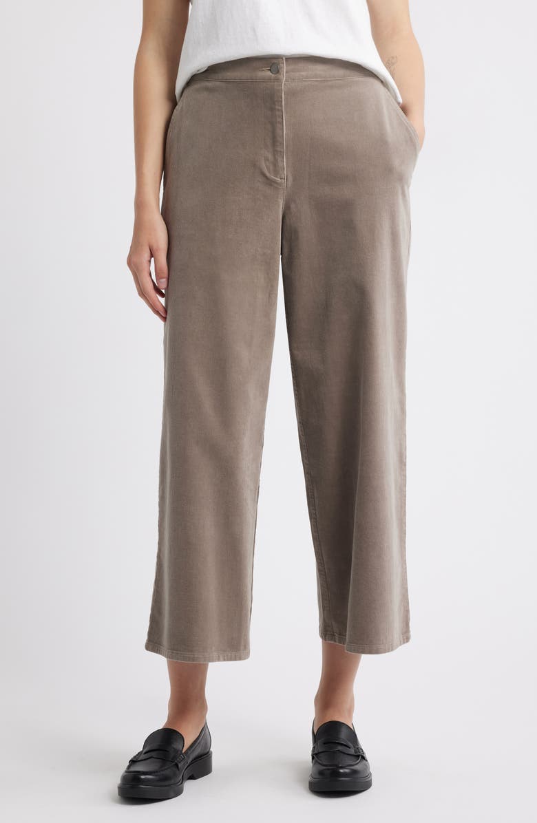 Eileen Fisher Wide Leg Crop Corduroy Pants, Main, color, Taupe