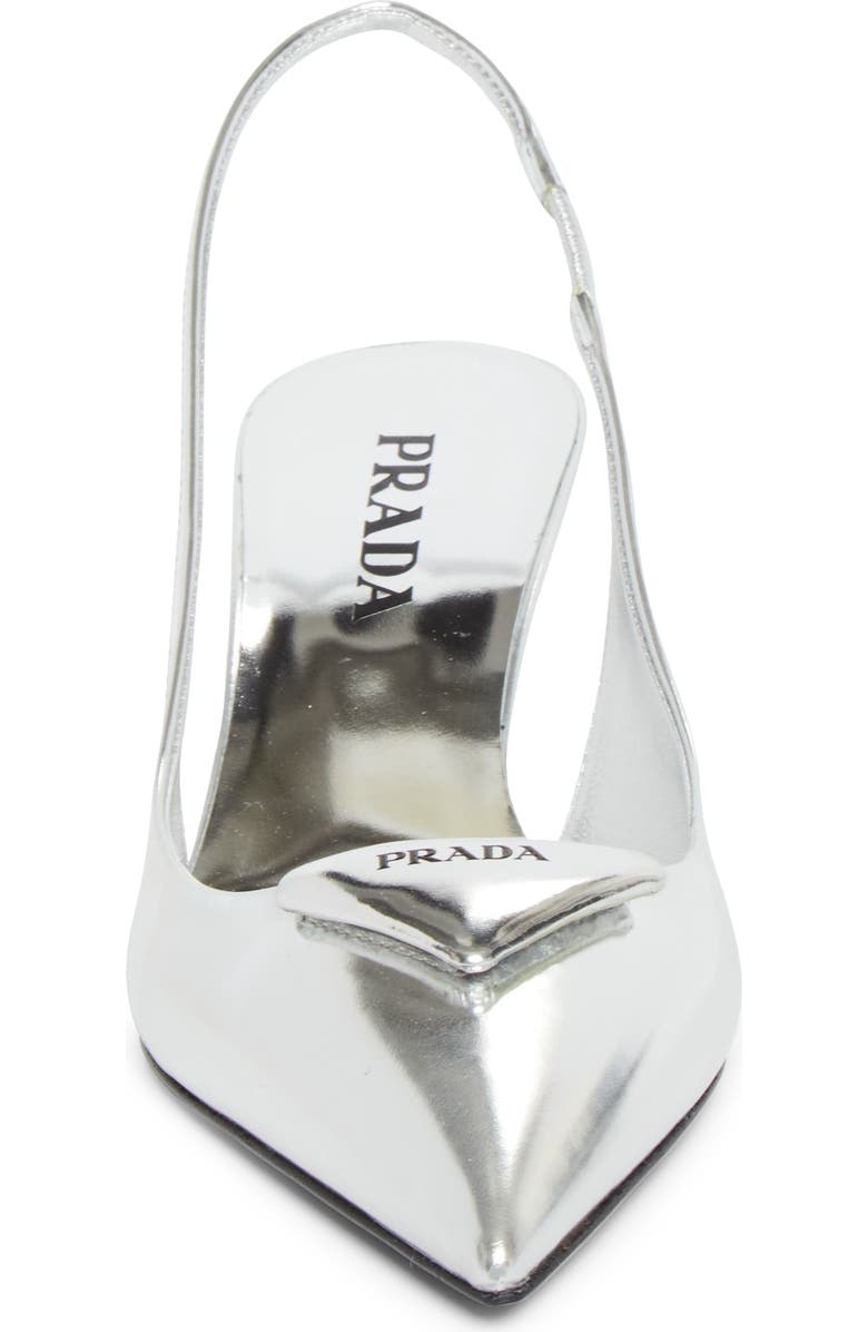 Prada Modellerie Pointed Toe Metallic Kitten Heel Slingback Pump, Alternate, color, Argento