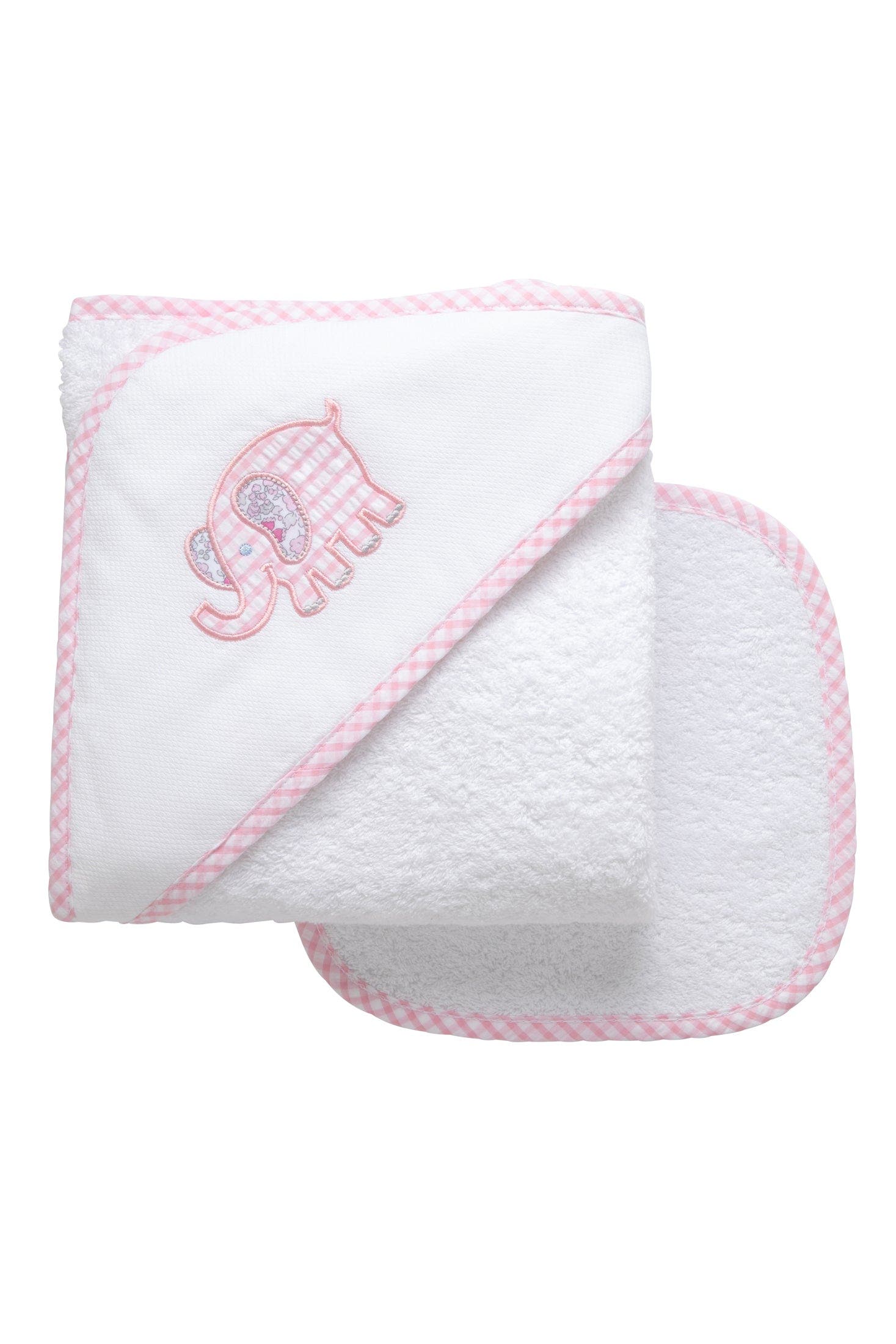 3 Marthas Playful Pals Hooded Towel & Washcloth Set in Pink Elephant 