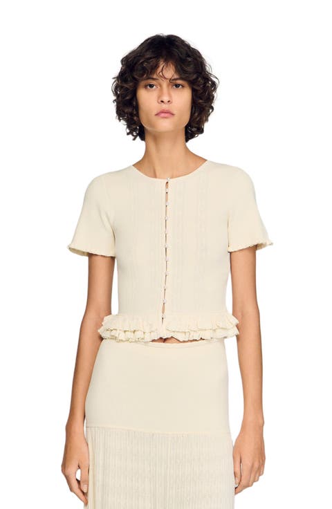 Ruffled knit cardigan