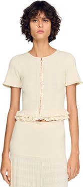 SANDRO Ruffled knit cardigan