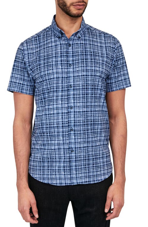 Brooklyn Brigade Tudor Textured Check Short Sleeve Shirt In Navy