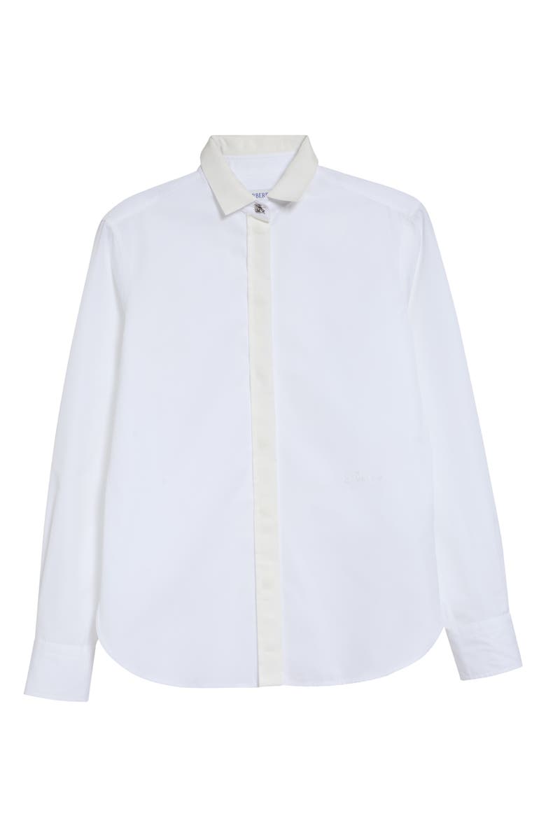 Burberry Sheena Grosgrain Trim Button-Up Shirt, Main, color, Optic White