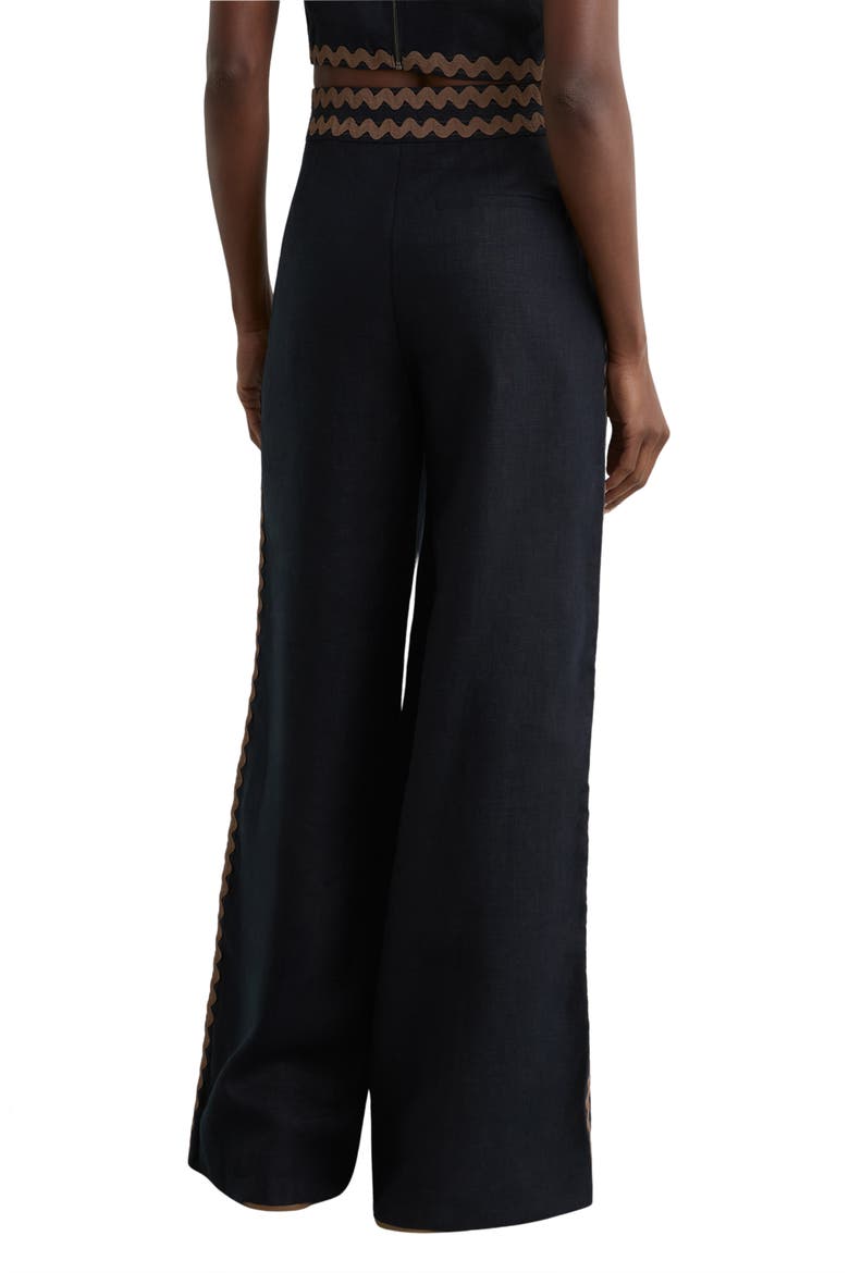 Mila Rickrack Detail Wide Leg Linen Pants, Alternate, color, NAVY/ IVORY