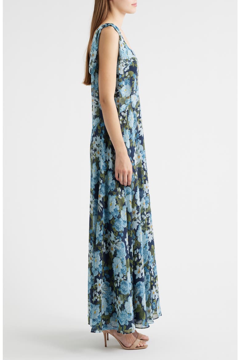 Pearl Floral Chiffon Gown, Alternate, color, PACIFIC BLUE PETALS
