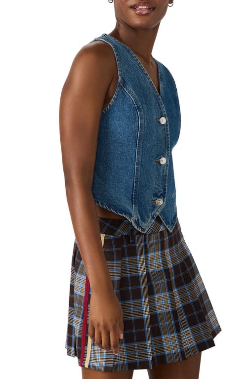 Steve Madden Micky Crop Denim Vest In Blue