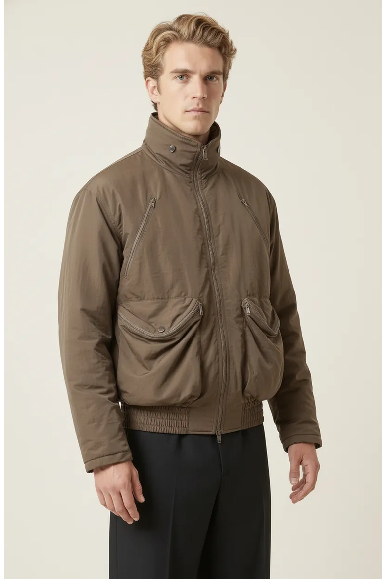 Zip Front High Collar Bomber Jacket, Main, color, Taupe